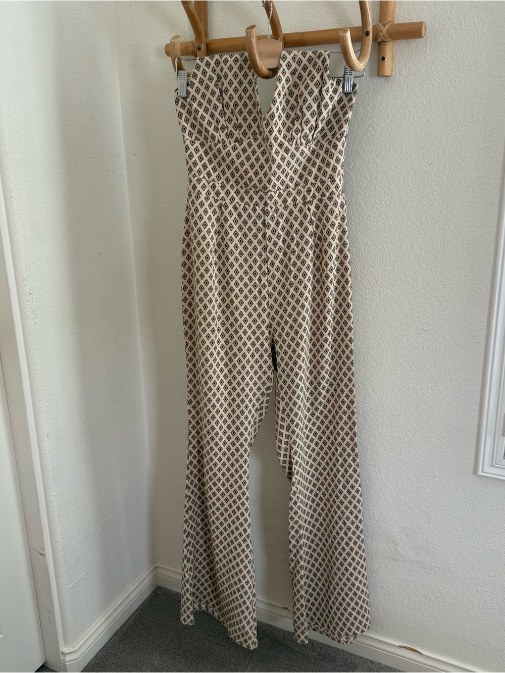 Micas boho chic festival retro resort vacation geometric print halter jumpsuit